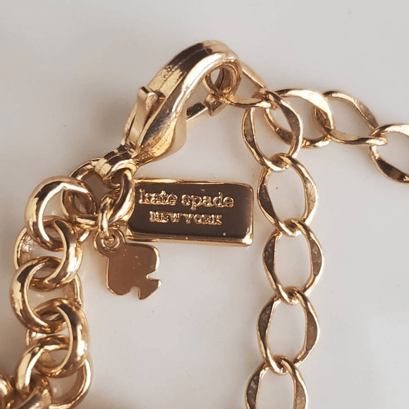 Kate Spade Light Pink Squared Away Necklace Gold Plate with Pink Stones - Picture 3 of 6